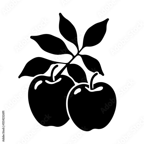 Silhouette of apples and leaves on white background, autumn harvest