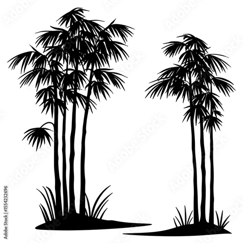 Silhouette of bamboo forest against white background, Chinese poetry