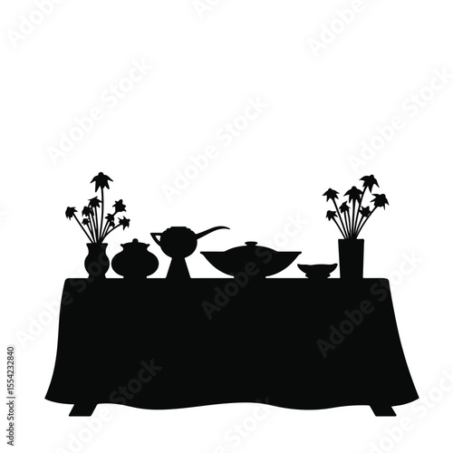 Silhouette of food offerings and decorations for Chuseok, celebration