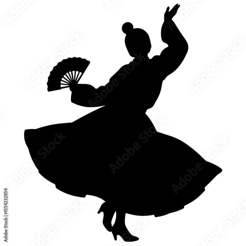 Korean dancer performing traditional fan dance silhouette, cultural celebration