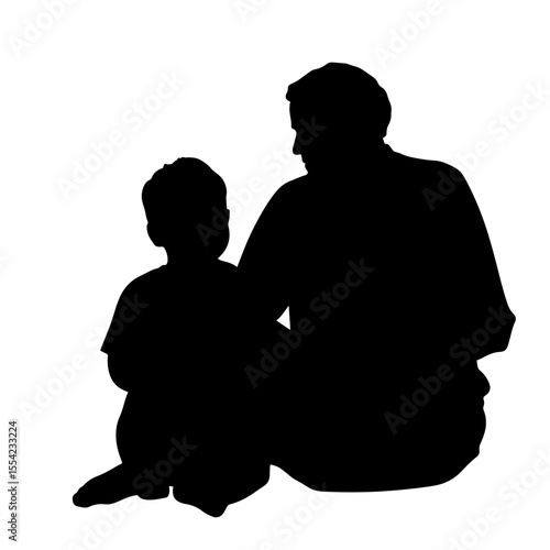 Elderly person and child sharing bond in silhouette, intergenerational love