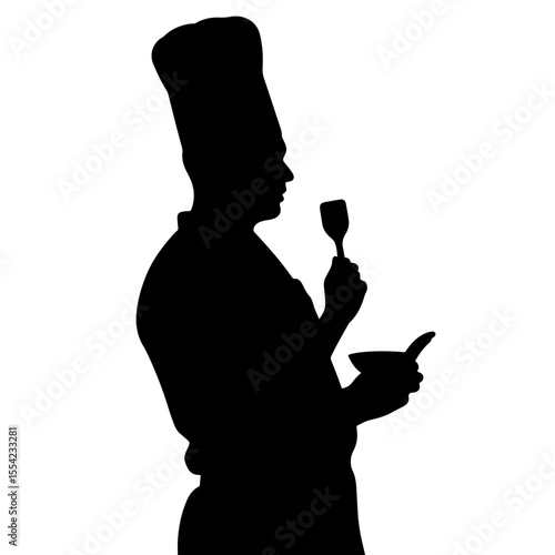 Chef silhouette holding spatula in culinary school, cooking art