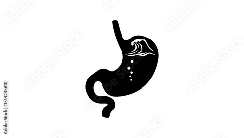 Acid reflux symbol, black isolated silhouette
