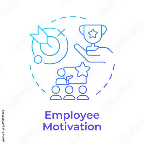 Employee motivation blue gradient concept icon. Target goal. Achievement, milestone. Meeting, teamwork. Round shape line illustration. Abstract idea. Graphic design. Easy to use in article, blog post