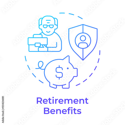 Retirement benefits blue gradient concept icon. Financial planning, investment. Pension, savings. Round shape line illustration. Abstract idea. Graphic design. Easy to use in article, blog post