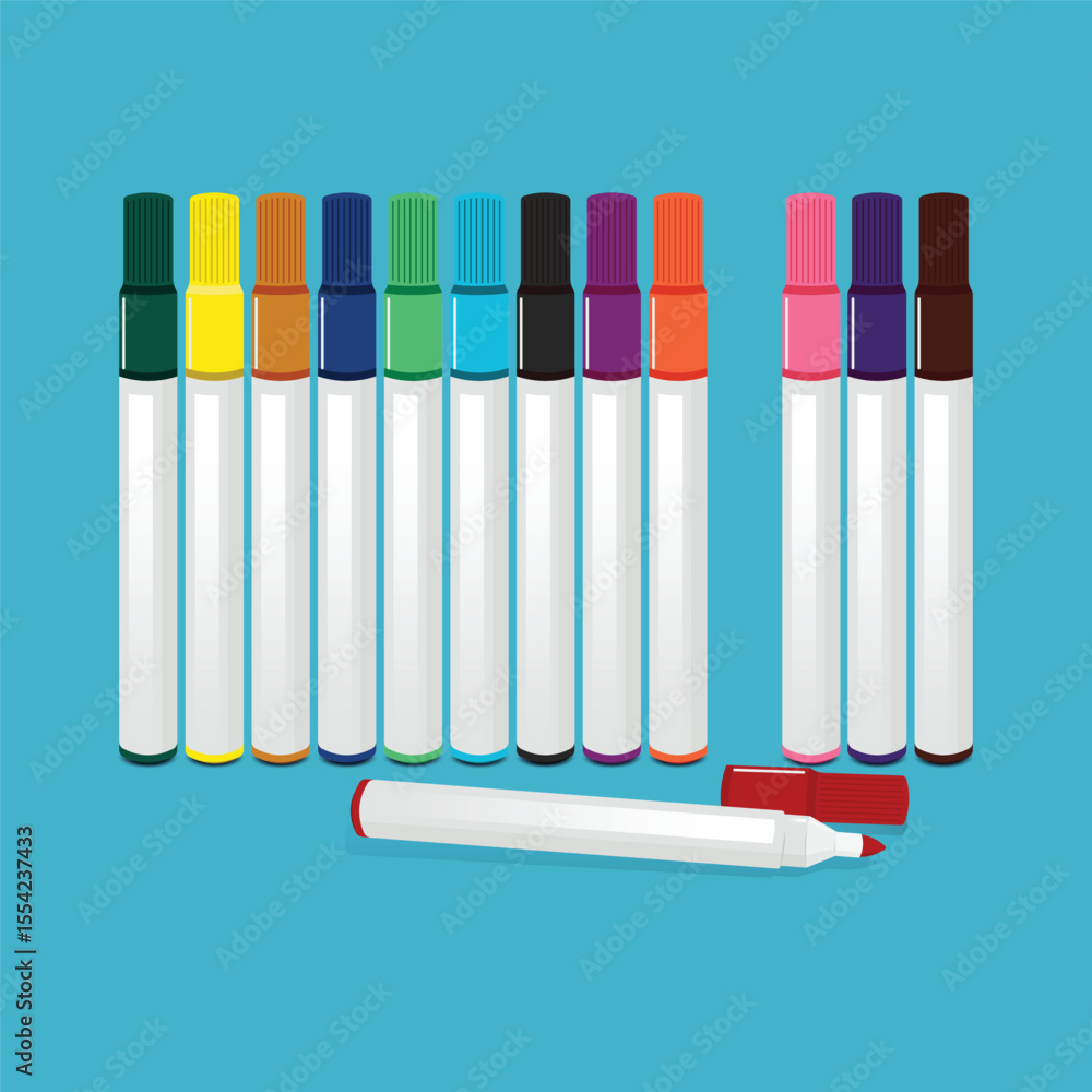 Fototapeta premium Markers with thirteen different colors stock design illustration