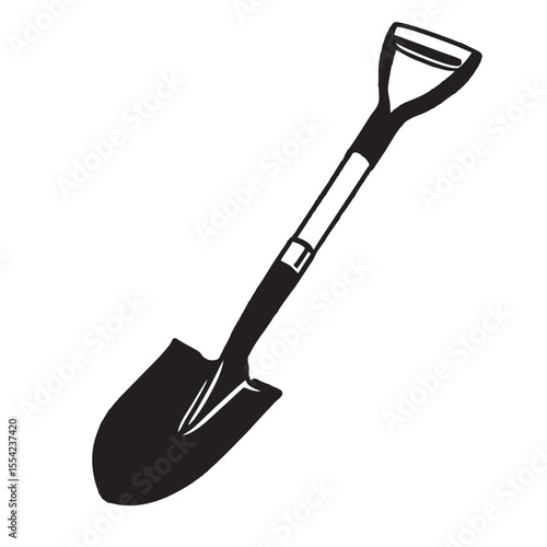 Silhouette image of a shovel on a white background