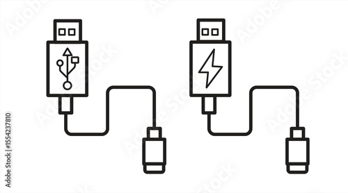 USB cable icon, line symbol, eps 10 on white background, vector illustration.

