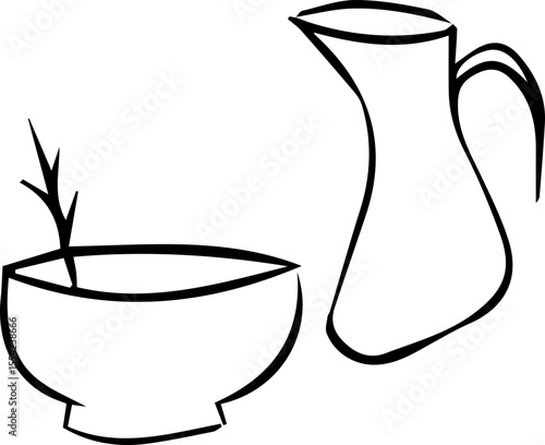 Coffee and Milk Jug Line Icon | Hand Drawn Duo Drink Outline