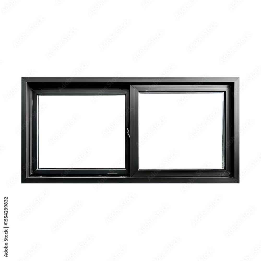 Modern black window frame on a transparent background showcasing minimalist design for architectural and interior projects Modern black window frame on a transparent background showcasing minimalist design for architectural and interior projects