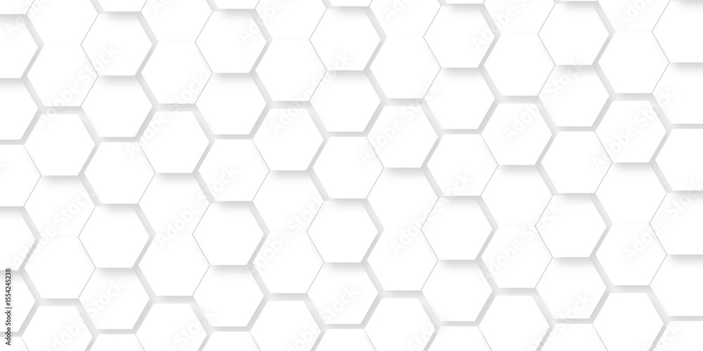 Naklejka premium Minimal grid geometric abstract white emboss hexagons with hexagon wall polygonal pattern background vector. seamless bright white abstract honeycomb background.