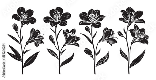 Elegant dark floral silhouette with delicate petal lines and buds