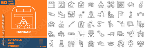 Hangar Line Editable Icons set. Vector illustration in modern thin line style of hangar icons: airplane, office, airport, etc