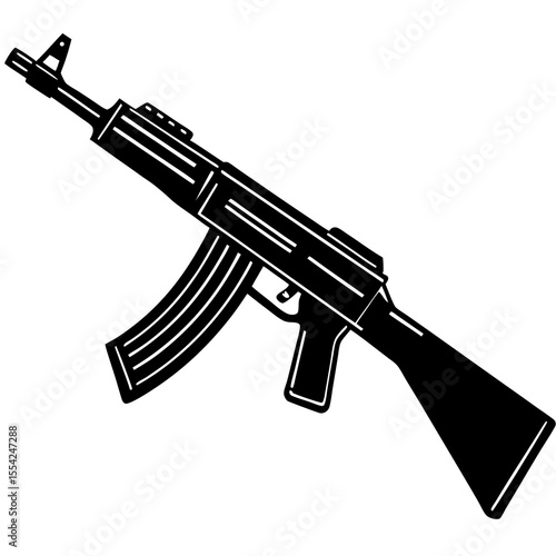 Black silhouette of an ak 47 assault rifle on a white background