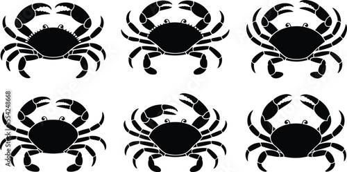 Crab silhouette vector set with different crab shapes and claws for marine, sea, and animal design