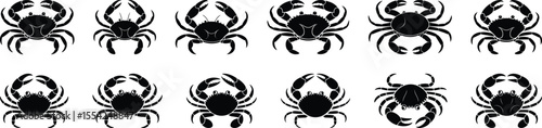 Crab silhouette vector collection with various crab shapes and claws for sea, marine, and animal design