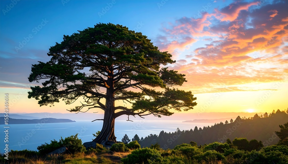 Obraz premium Majestic Sunset Tree Landscape - Golden Hour Photography