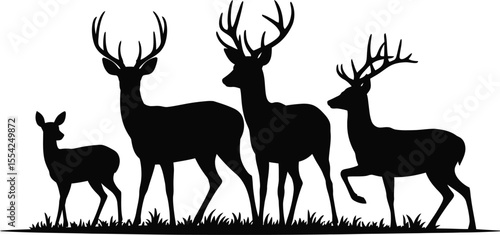 Deer group silhouette vector set with stag, doe, and fawn for wildlife, forest, and animal illustration