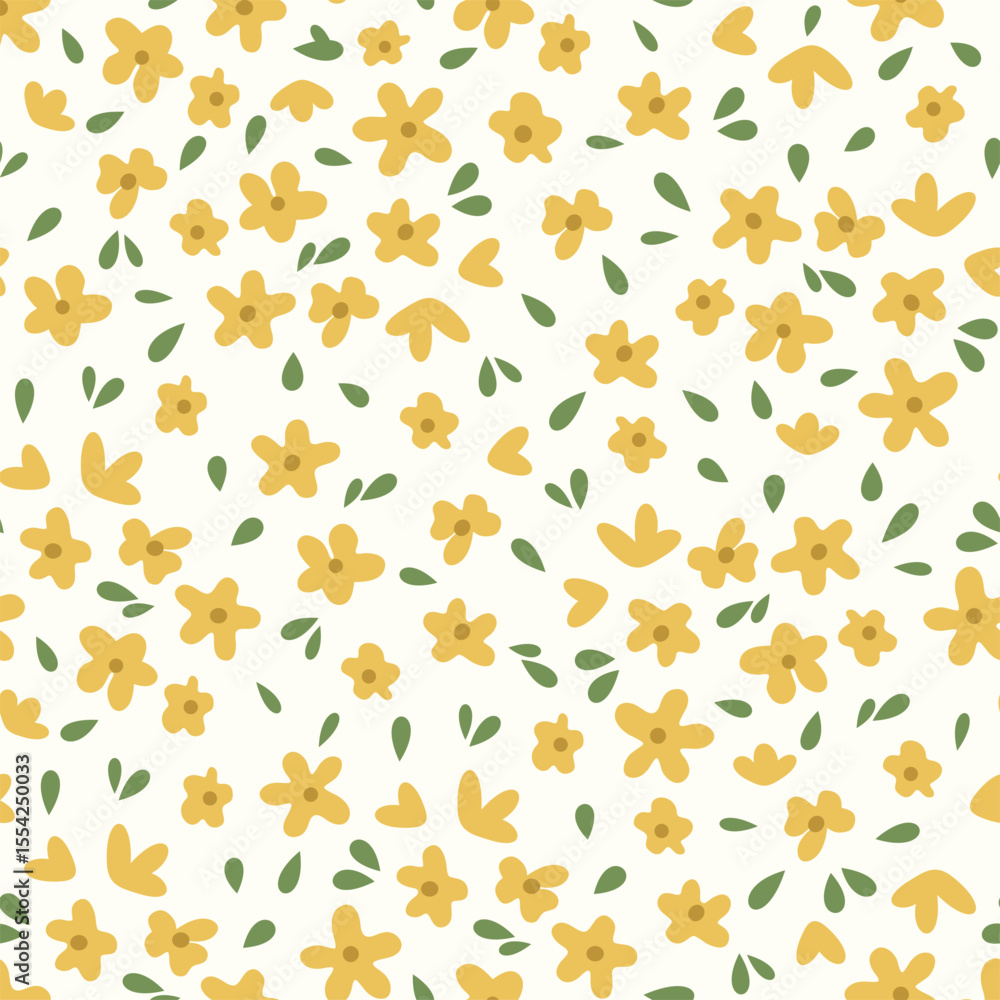 Yellow cute small flowers with green leaf vector pattern Yellow cute small flowers with green leaf vector pattern