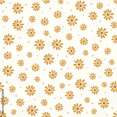 Cute mustard mismatch flowers with mini dots vector pattern 