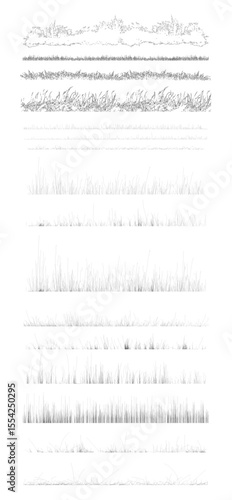 set of forest line cad, minimal isolated on white background. Ground cover. Illustration for elevation architectural element, side view, grass section. Turf coating banners for edging.