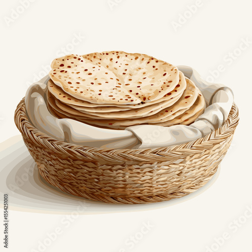 Traditional Bread Basket with Middle Eastern Flatbread