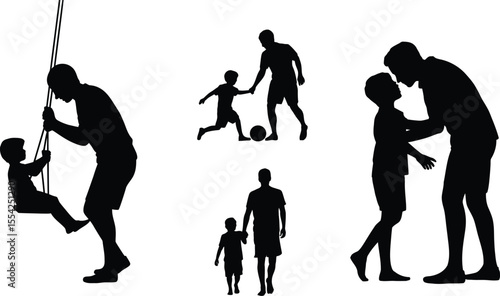 Father and child activity silhouette vector set with playing, walking, and bonding for family and parenting design