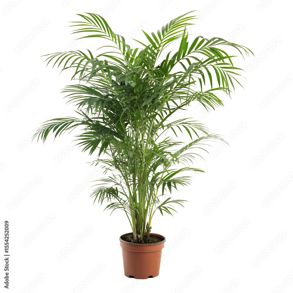 Fototapeta premium A beautiful parlor palm (chamaedorea elegans) in a simple pot for indoor decorating isolated on a transparent background png