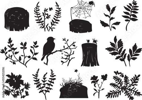 Vector forest wildlife icon set in black and white stock illustration