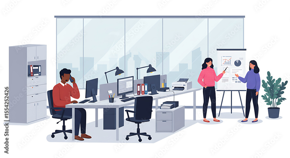 Fototapeta premium Open Office Space Flat Art Isolated on White Background