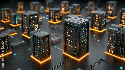 Fototapeta Naklejka Na Ścianę i Meble -  Futuristic server city on circuit board