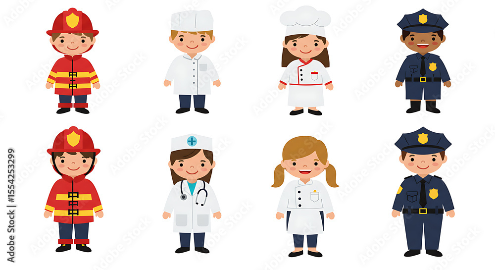 Professions Characters Set Flat Art Isolated on White Background Professions Characters Set Flat Art Isolated on White Background
