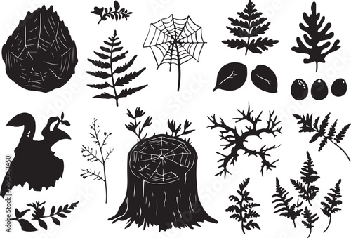 Vector forest wildlife icon set in black and white stock illustration
