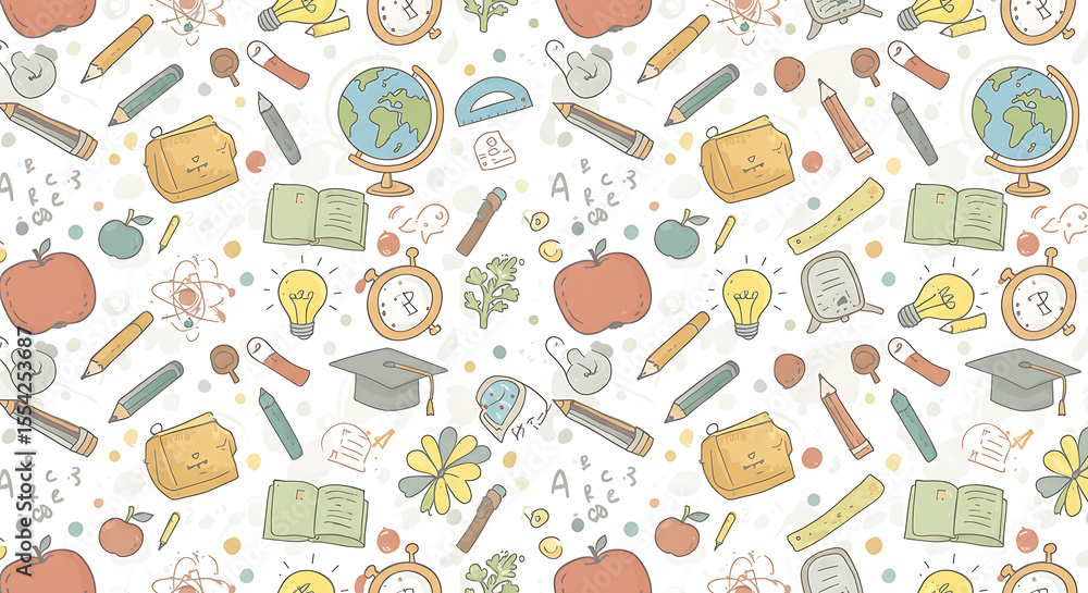 Back to School Pattern Flat Art Isolated on White Background Back to School Pattern Flat Art Isolated on White Background