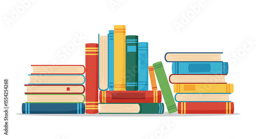 Stacks of Books Flat Art Isolated on White Background