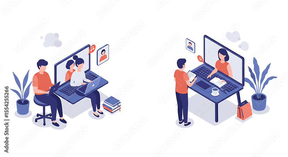 Obraz premium Isometric Virtual Meeting Online Conference. isolated on white background