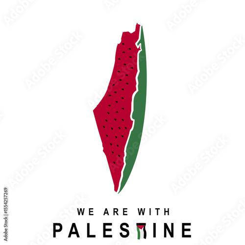 map, Palestinian flag and watermelon as a symbol of Palestinian resistance to the invaders