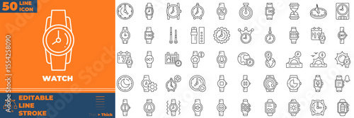 Watch Line Editable Icons set. Vector illustration in modern thin line style of watch icons: time, clock, calendar, etc