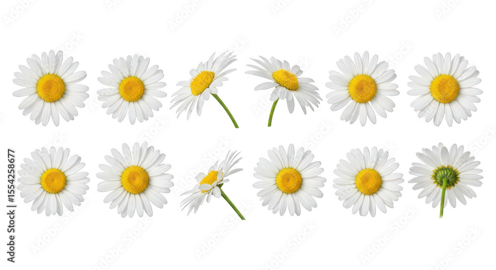Fototapeta premium Daisies Collection White Flowers Various Angles