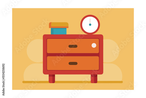 Cartoon Bedside Table with Drawer and Alarm Clock