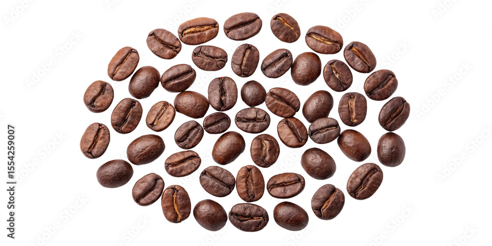 Obraz premium Coffee Beans Circle Composition Isolated on Transparent Background, coffee, beans, aroma, coffee beans, circle, food