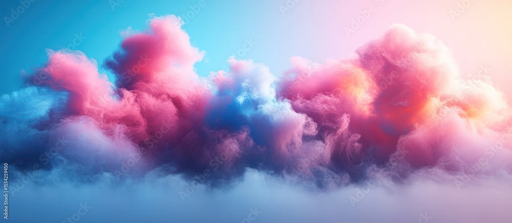 Fototapeta premium Dreamy Pastel Cloudscape: A breathtaking vista of pastel-hued clouds, painted in shades of pink, blue, and orange, evokes a sense of ethereal beauty and whimsical wonder.