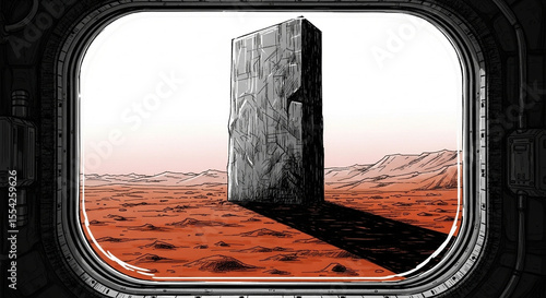 Alien Monolith on Mars A Sci-Fi Digital Illustration