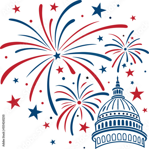 Festive Fireworks Display, perfect for 4th of July designs USA firework vector clip art, independence or president day celebration, 4th of July fireworks concept 4th of july banner, modern fireworks 