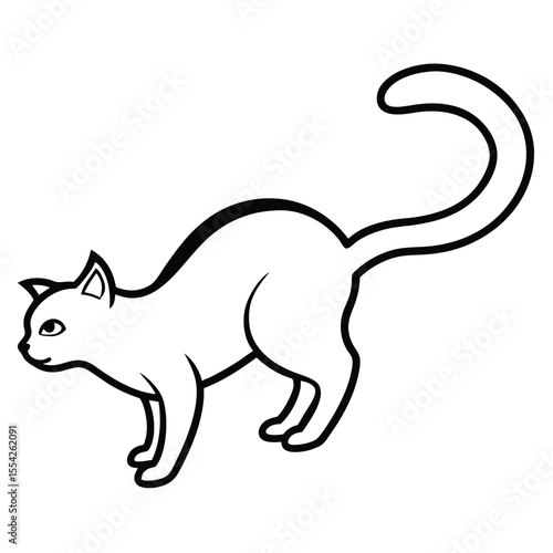 Stylized black line drawing of a cat in a playful or stalking pose