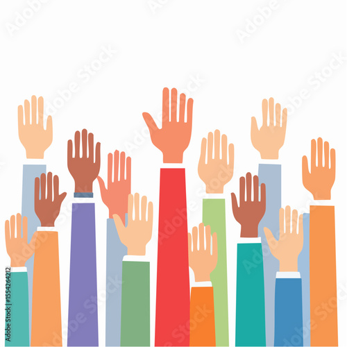Diverse Hands Raised in Unity A Vector Illustration of Collaboration and Participation