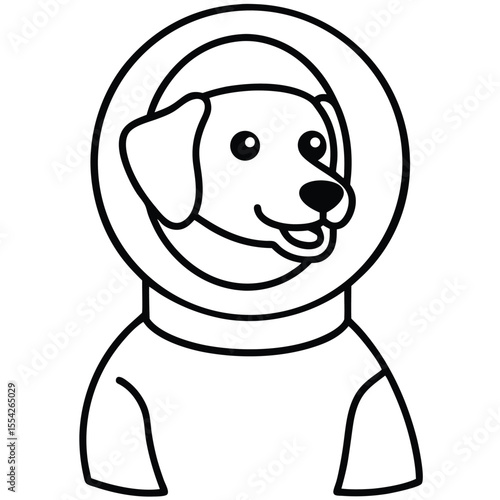 Cute cartoon dog wearing an astronaut helmet and spacesuit smiling happily