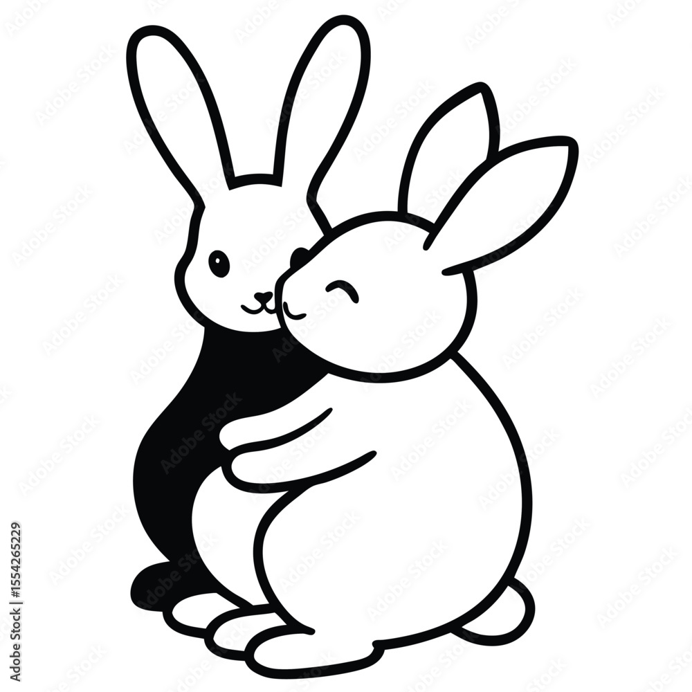 Obraz premium Two cute cartoon bunnies hugging each other with love and affection