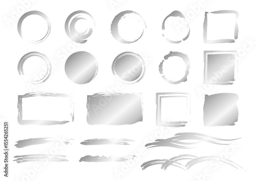 銀色の和風な筆背景フレームイラストセット	