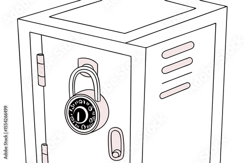 School locker secured with a combination padlock and hinge detail